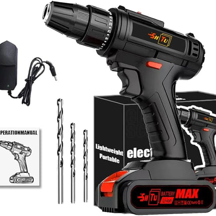 21V wireless impact wrench set, brushless motor impact drill/screwdriver, equipped with 4000mAh battery and tool kit, portable and efficient, suitable for car and home use (锂电钻+电池1)