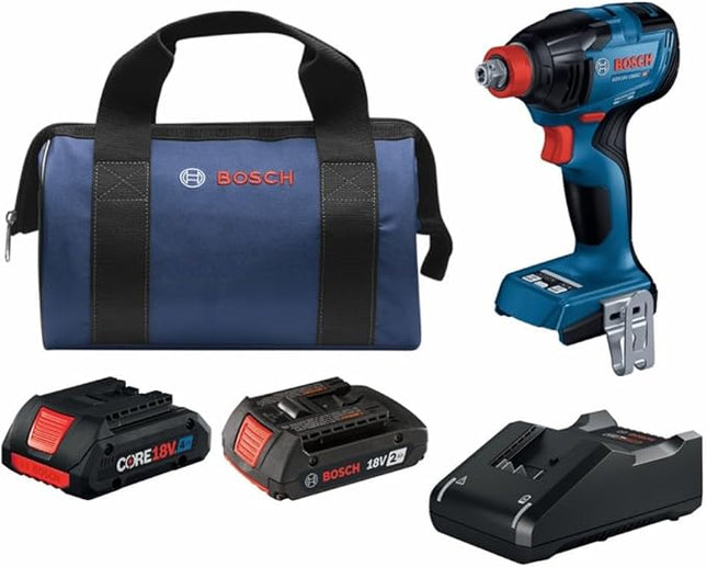 BOSCH GDX18V-1860CB23 18V Connected-Ready Two-In-One 1/4 In. and 1/2 In. Bit/Socket Impact Driver/Wrench Kit with (1) CORE18V® 4 Ah Advanced Power Battery and (1) 2 Ah Standard Power Battery