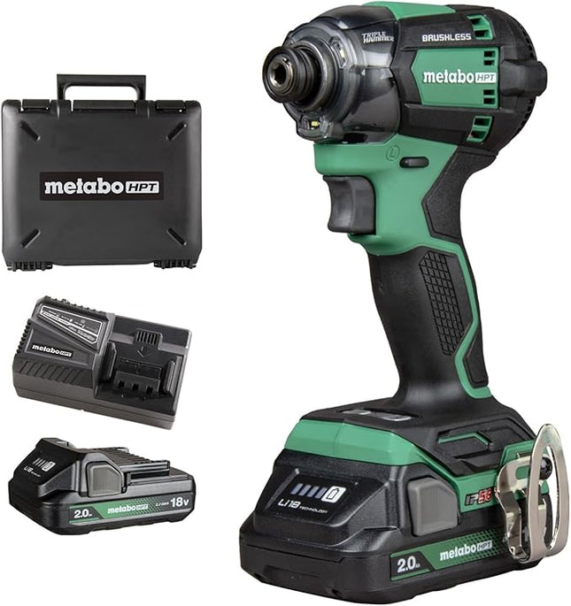 Metabo HPT 18V MultiVolt Cordless Triple Hammer BOLT Impact Driver Set, Power Impact Driver Kit with Case, 2 Lithium-Ion Batteries and Charger, 1/4-Inch Chuck, Compact LightWeight Power Tool, WH18DC