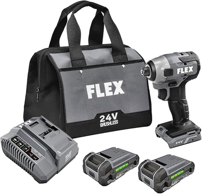 FLEX 24V Brushless Cordless 1/4-Inch Hex Impact Driver Kit with (2) 2.5Ah Lithium Battery and 160W Fast Charger - FX1351-2A