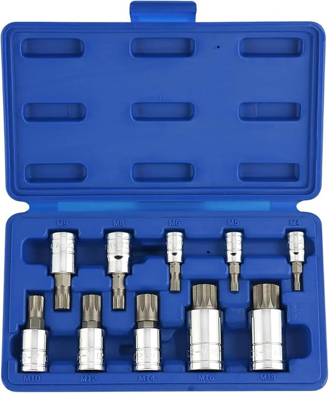 NEIKO 10056A 1/4-Inch, 3/8-Inch & 1/2-Inch Drive XZN Triple Square Spline Bit Socket Set | 10 Piece Set | Cr-V Sockets and S2 Steel Bits