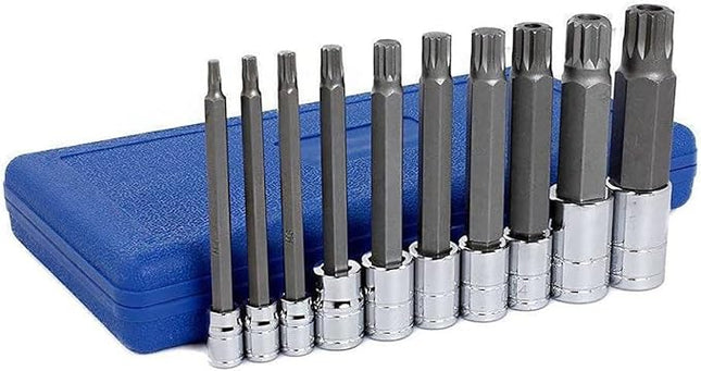 NEIKO 10054A XZN Triple Square Spline Bit Socket Set | Extra Long 4” | 4mm to 18mm | 10-Piece Set | S2 and Cr-V Steel