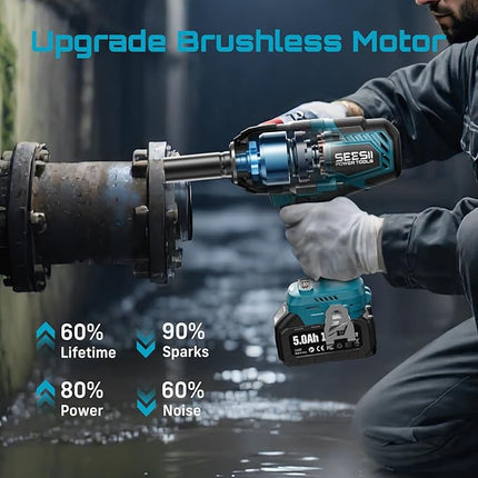 Seesii Cordless Impact Wrench, 1180Ft-lbs (1600N.m) 1/2 High Torque Brushless Impact Gun 2500IPM, 18V Power Impact Wrench, 2 * 5000mAh Battery, 4 Sockets, Variable Speeds for Car/Truck RV/Mower,WH810