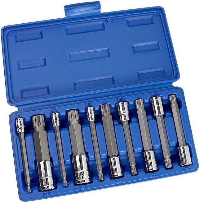 NEIKO 10054A XZN Triple Square Spline Bit Socket Set | Extra Long 4” | 4mm to 18mm | 10-Piece Set | S2 and Cr-V Steel