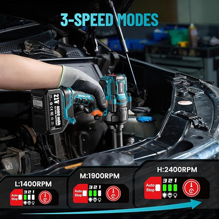 SEESII Impact Wrench 886 FT-LBS(1200N.m) 2900IPM 1/2 Impact Gun High Torque Electric Impact Driver Cordless Impact Wrench with 21V 2x4.0Ah Battery 5 Socket&Case for Home Car Tire Lug Nut Removal Tool