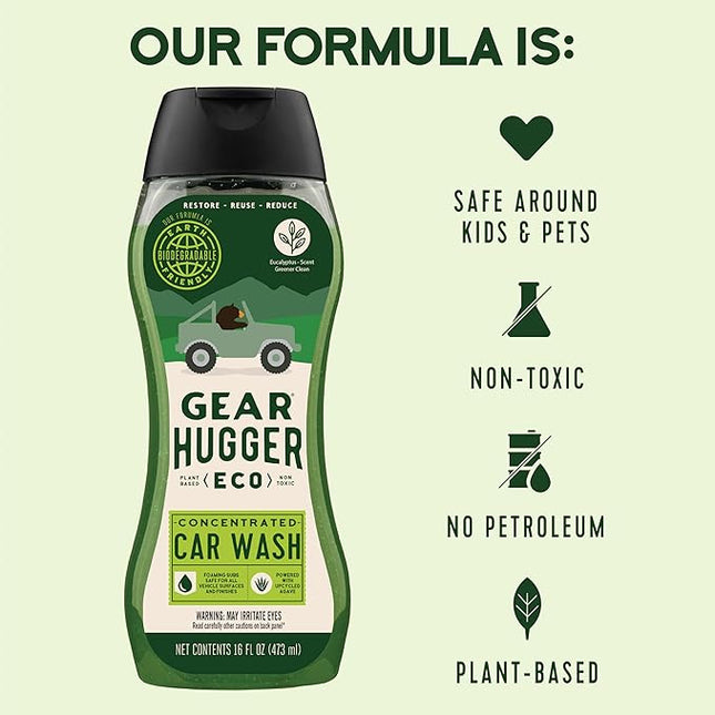 Gear Hugger Car Wash Soap (16 oz, Pack of 1) – Eco-Friendly Car Cleaner, Biodegradable Car Wash with Natural Saponins & Eucalyptus – Safe Car Soap for All Vehicle Surfaces