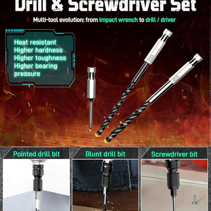 KIMO Impact Wrench 1/2, Max Torque 406ft-lbs (550N.m) & 3000RPM /Premium Brake Stop, 9-Piece Drill & Serewdriver Set, 4 Sockets, Cordless Impact Wrench with 2x4.0Ah Battery, Impact Driver for CarTires