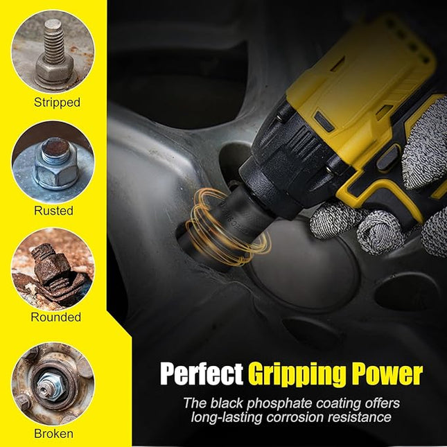 Topec 17Pcs Lug Nut Extractor Set, 1/2" Drive Locking Lug Nut Removal Tool, 8-27mm Wheel Lock Removal Kit, Deep Bolt Extractor Socket Set for Stripped, Broken, Rounded Bolts