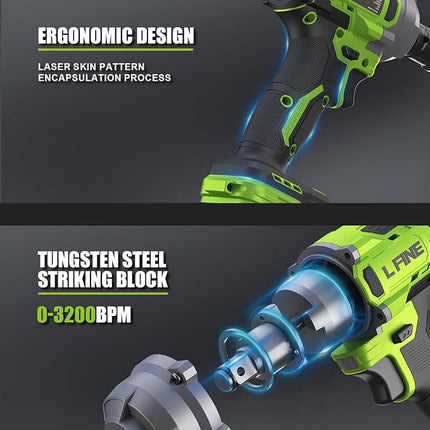 L FINE Cordless Impact Wrench 1/2 inch, 600N.m (405Ft-lbs) Power Impact Drill Kit Tools, 3200RPM High Torque Brushless Motor Impact Driver, 2 x 4.0Ah Battery, 5 Sockets, Charger, Electric Impact Gun