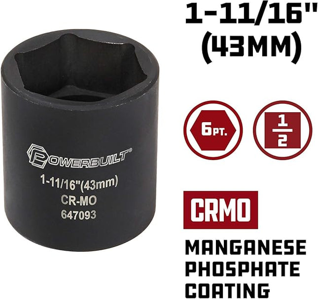 Powerbuilt Dodge Spindle Nut Socket, 1/2 Inch Drive 6 Point, 1-11/16 Inch, 4x4 Pickup Trucks, Front Axle - 647093