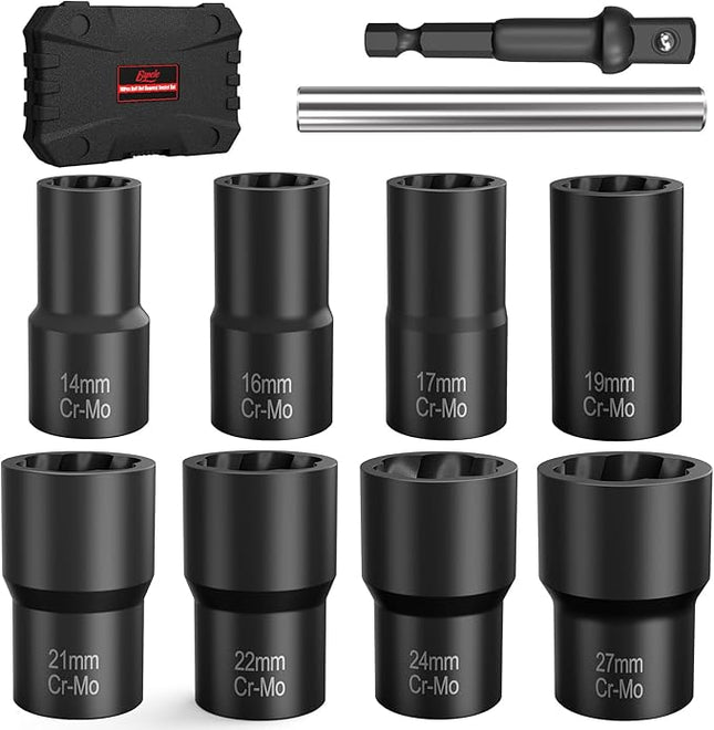Eapele Bolt Extractor Set, 10 Piece Lug Nut Remover Socket Tool, 1/2" Drive Impact Wheel Lock Removal Kit for Removing Damaged, Frozen, Rusted, Rounded-Off Bolts, Lug Nuts & Screws