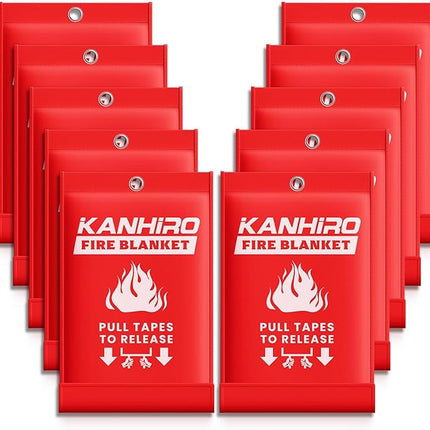 Emergency Fire Blanket for Home Kitchen - KANHIRO Fiberglass Fire Suppression Blanket Great for School, Fireplace, Grill, Car, Office, Warehouse (10 Pack, 39 in X 39 in)