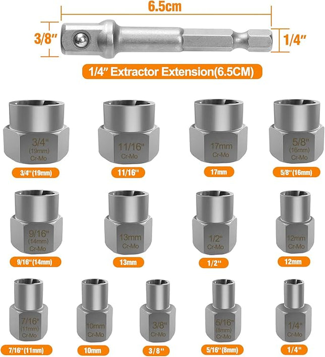 Eapele Bolt Extractor Set, Stripped Nut Remover Twist Sockets, Fit 3/8" Square Drive with Solid Storage Case(49pcs, Black)