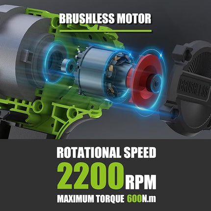 L FINE Cordless Impact Wrench 1/2 inch, 600N.m (405Ft-lbs) Power Impact Drill Kit Tools, 3200RPM High Torque Brushless Motor Impact Driver, 2 x 4.0Ah Battery, 5 Sockets, Charger, Electric Impact Gun