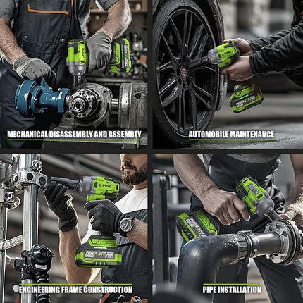 L FINE Cordless Impact Wrench 1/2 inch, 600N.m (405Ft-lbs) Power Impact Drill Kit Tools, 3200RPM High Torque Brushless Motor Impact Driver, 2 x 4.0Ah Battery, 5 Sockets, Charger, Electric Impact Gun