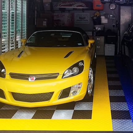 GarageTrac Diamond, Durable Interlocking Modular Garage Flooring Tile (12 Pack), Yellow
