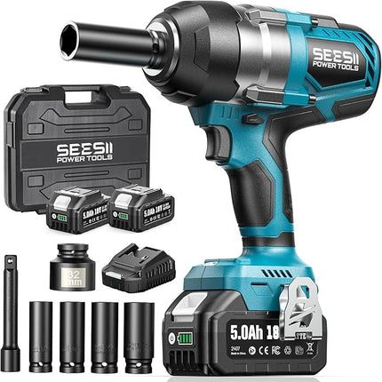 Seesii Cordless Impact Wrench, 1180Ft-lbs (1600N.m) 1/2 High Torque Brushless Impact Gun 2500IPM, 18V Power Impact Wrench, 2 * 5000mAh Battery, 4 Sockets, Variable Speeds for Car/Truck RV/Mower,WH810
