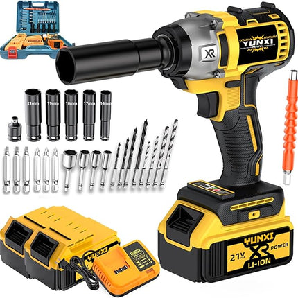 21V wireless impact wrench set, brushless motor impact drill/screwdriver, equipped with 4000mAh battery and tool kit, portable and efficient, suitable for car and home use (2个电池+实用)