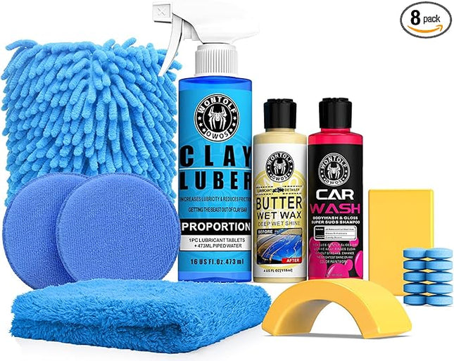 Wontolf Complete Car Clay Bar Auto Detailing Kit, Clay Luber, Butter Wet Wax, Car Wash Soap - Premium Grade Clay System Car Washing Detailing Kit- Maximum Gloss & Unsurpassed Slickness(19 Items)