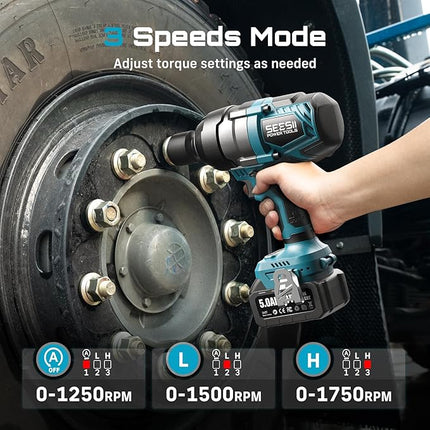 Seesii Cordless Impact Wrench, 1180Ft-lbs (1600N.m) 1/2 High Torque Brushless Impact Gun 2500IPM, 18V Power Impact Wrench, 2 * 5000mAh Battery, 4 Sockets, Variable Speeds for Car/Truck RV/Mower,WH810