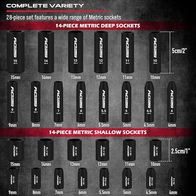 64-Piece 1/4" Drive Impact Socket Wrench Driver-Bits Set, Cr-V Metric&SAE Deep and Shallow Socket Set, S2 Power Bits with Quick-Release Ratchet Handle, Universal Joint, Bit Holder, Power Drill Adapter